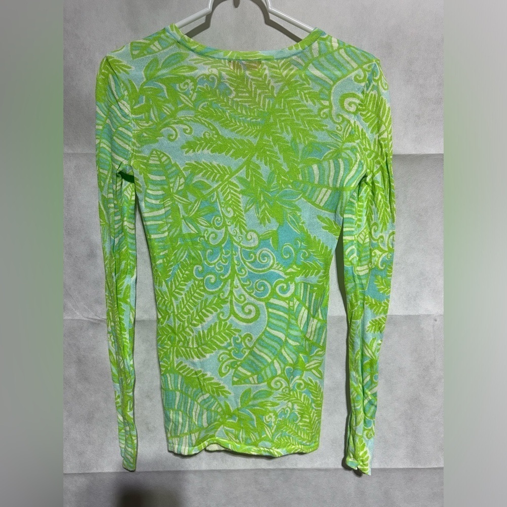 Lilly Pulitzer Green Tropical Sheer Long Sleeve Sweater Women’s Sz Small Beach - Picture 2 of 5
